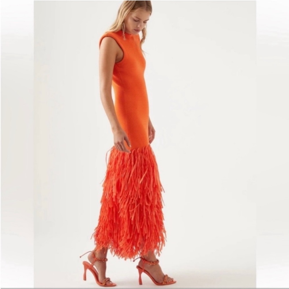 ISO Aje Raffia Knit Midi Dress (Orange)
